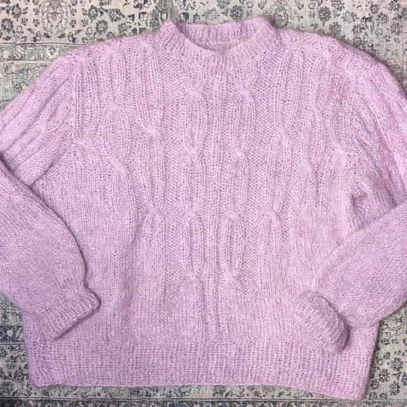 Handmade Muave Mohair Cable Knit Sweater No Tags Vintage Lavender Knit Sweater - Picture 4 of 4